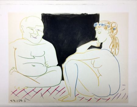 リトグラフ Picasso - Nu assis et Bouddha (La Comédie Humaine - Verve 29-30. Vallauris 1954)