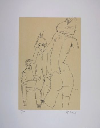 リトグラフ Schiele - NU AU MIROIR / A NUDE MODEL BEFORE A MIRROR - 1910