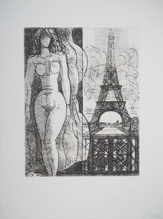 彫版 Gromaire - Nu à la Tour Eiffel