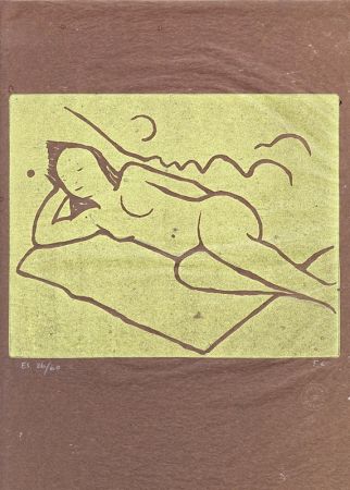リノリウム彫版 Casorati - Nudo sdraiato sulla coperta