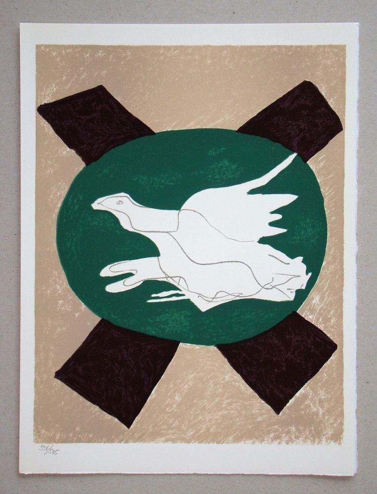 リトグラフ Braque - Oiseau sur fond de X