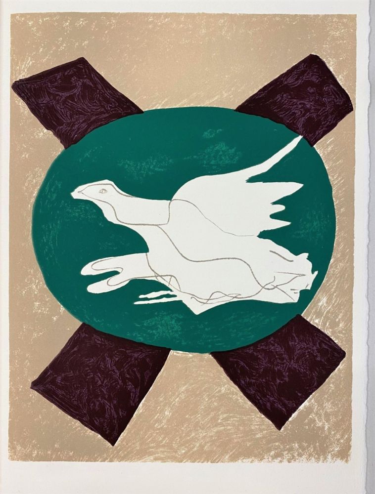 リトグラフ Braque - Oiseau sur fond X
