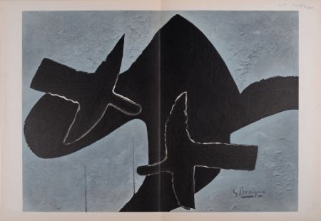 リトグラフ Braque - Oiseaux sur fond noir, 1958