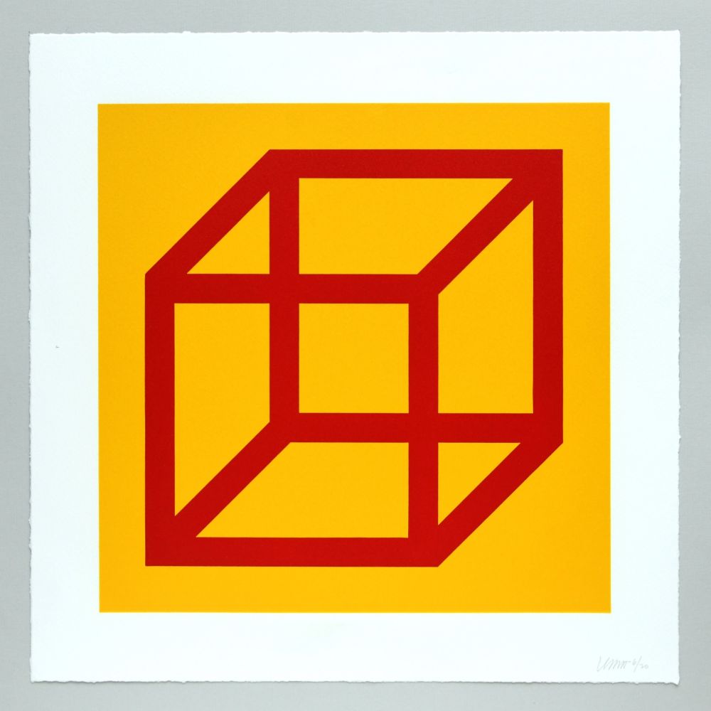 リノリウム彫版 Lewitt - Open Cube in Color on Color Plate 01