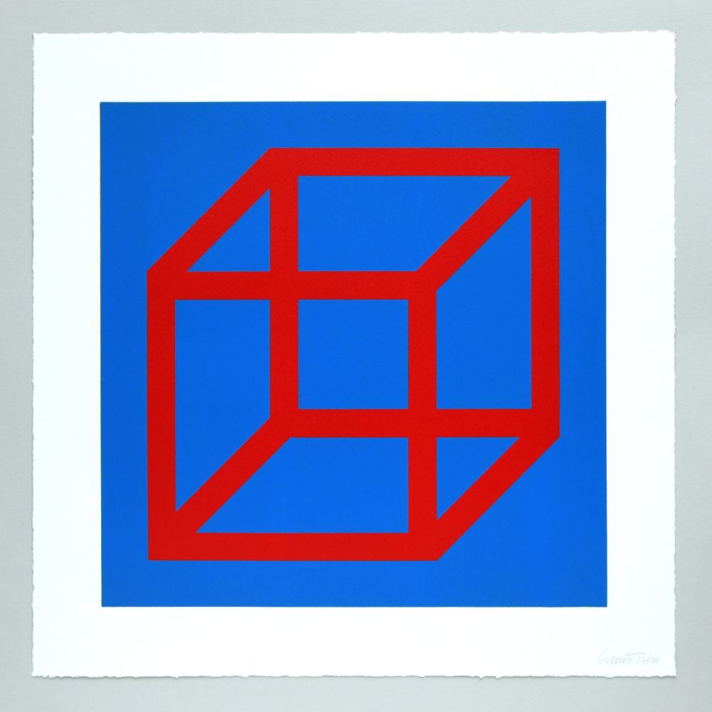 リノリウム彫版 Lewitt - Open Cube in Color on Color Plate 02