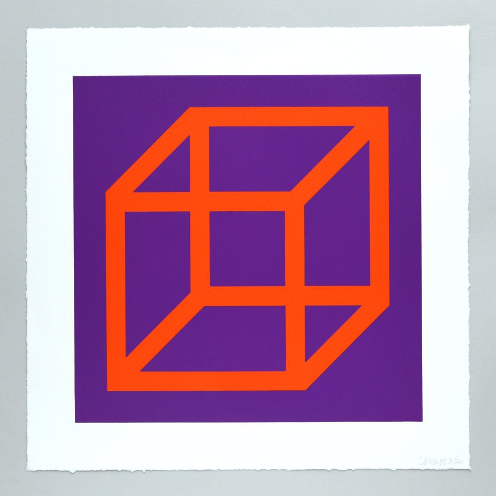 リノリウム彫版 Lewitt - Open Cube in Color on Color Plate 17