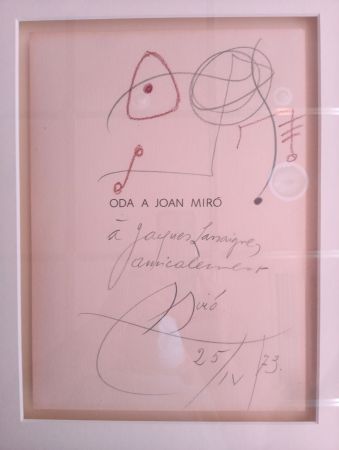 技術的なありません Miró - Original drawing dedicated to Jacques Lassaigne (with COA)