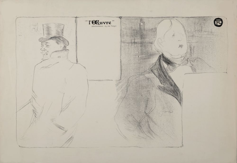 リトグラフ Toulouse-Lautrec - Oscar Wilde et Romain Coolus, Programme pour Raphaël et Salomé, 1896 – Rare!