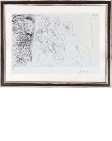 エッチング Picasso - O.T. - Tanzende und zwei Männer mit Rembramdt-Hut