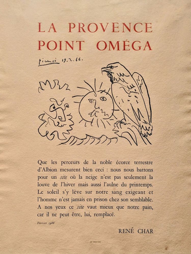 リトグラフ Picasso - Pablo PICASSO (1881-1973), La Provence point Oméga, Lithograph, 1966