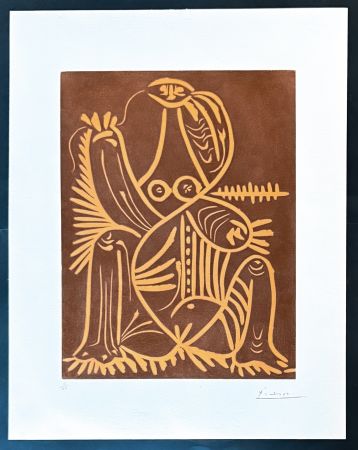 技術的なありません Picasso - Pablo Picasso (1881–1973) - Femme Assise en Pyjama de Plage. II - Linocut in colors, on Arches paper - 1961
