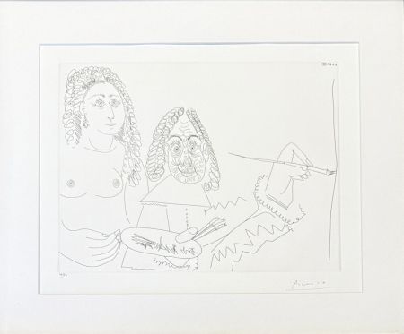 彫版 Picasso - Pablo Picasso (1881–1973) - Peintre Rembranesque avec son Modèle - Etching on wove paper - 1968
