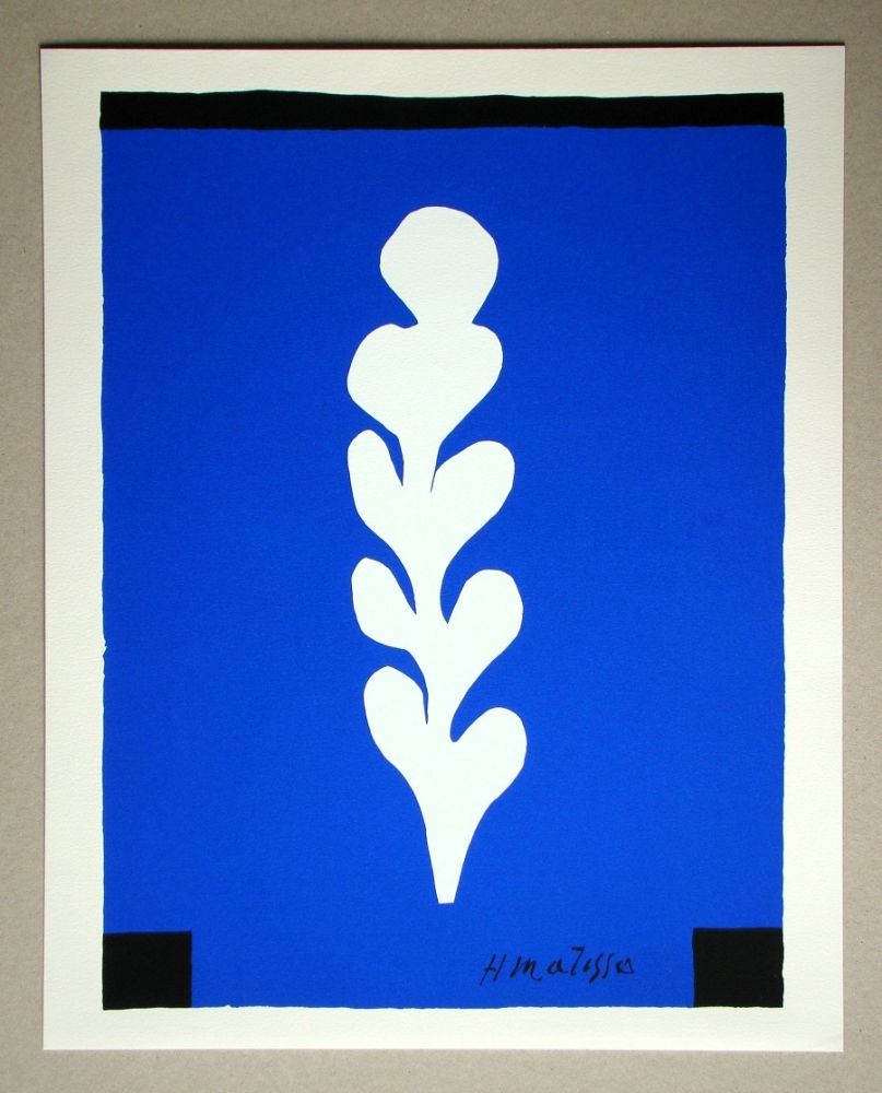 シルクスクリーン Matisse (After) - Palme blanche sur fond bleu