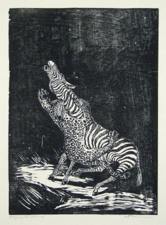 木版 Klemm - Panther und Zebra 