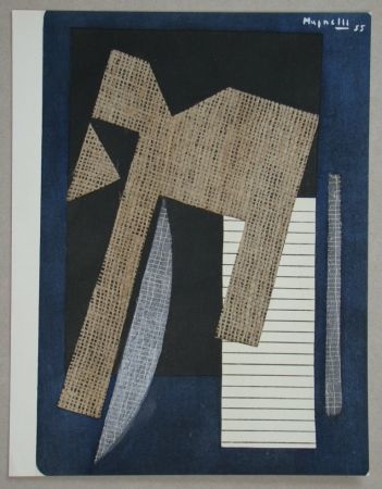 ステンシル Magnelli - Papier collé sur fond bleu, 1955