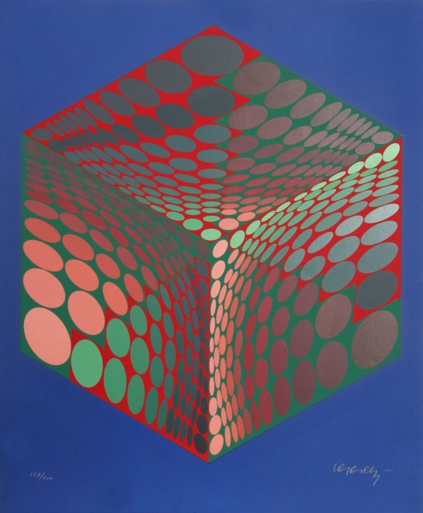 シルクスクリーン Vasarely - Parmenide (Red, Green, & Blue)