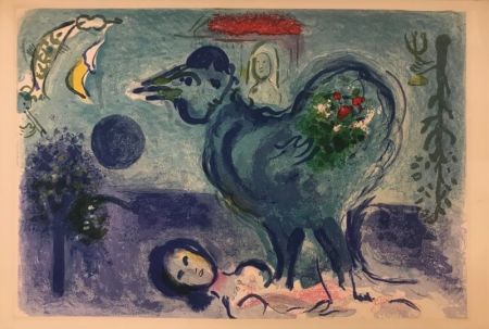 リトグラフ Chagall - Paysage au coq 