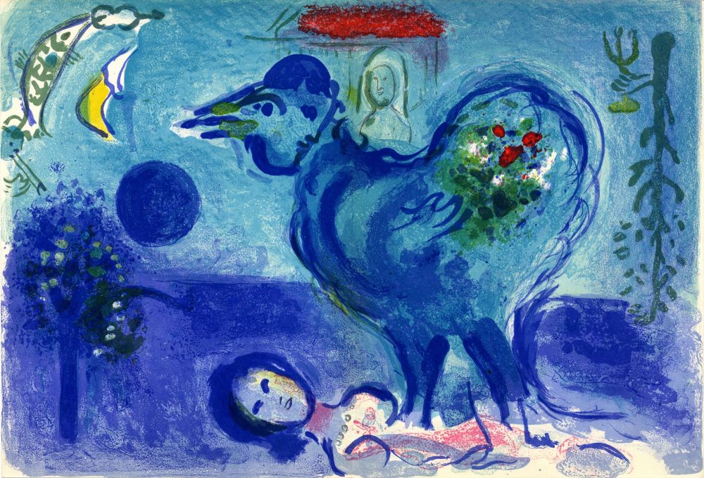 リトグラフ Chagall - PAYSAGE AU COQ (Landscape with rooster) 1958.