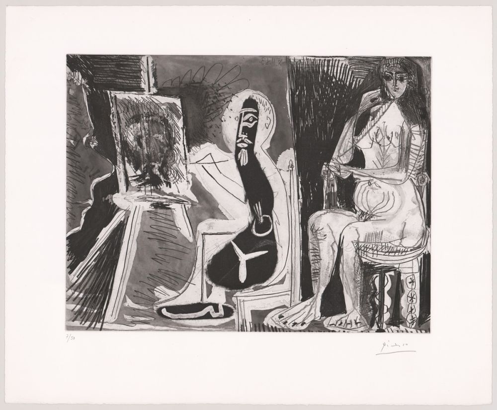 エッチングと　アクチアント Picasso - Peintre avec le portrait d'un jeune garçon, dans son atelier. 