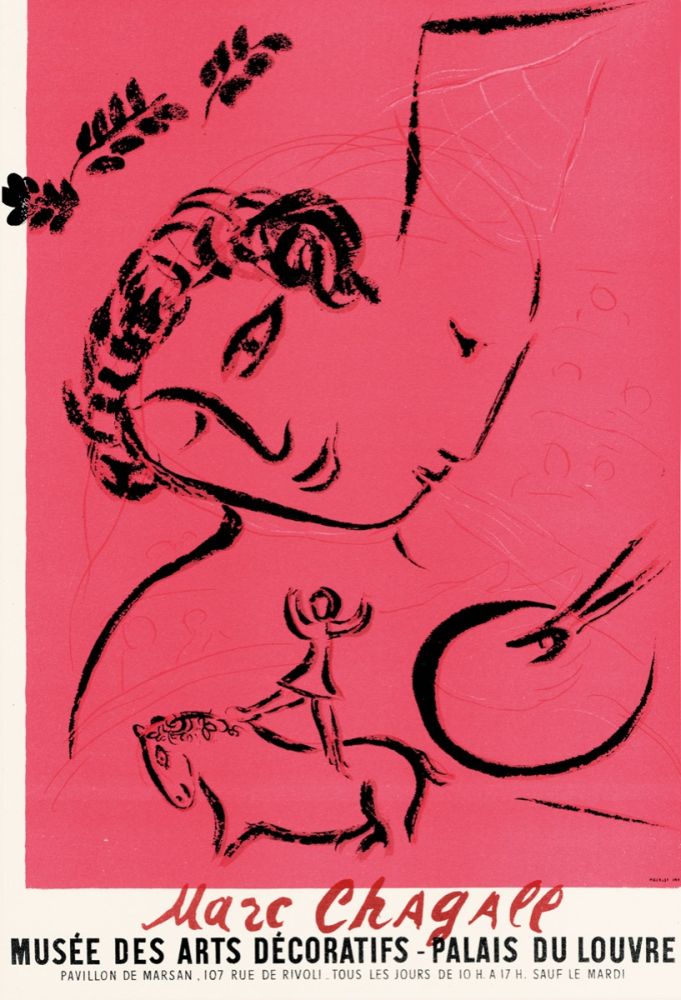 リトグラフ Chagall - Peintre en rose