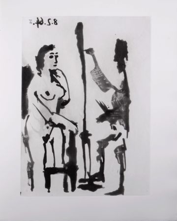 アクチアント Picasso - Peintre et modèle accoudé, 1966 - A fantastic original  etching (Aquatint) by the Master!
