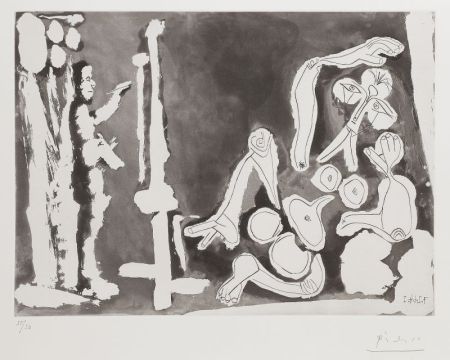 エッチングと　アクチアント Picasso - Peintre et modèle appuyé sur un coussin 