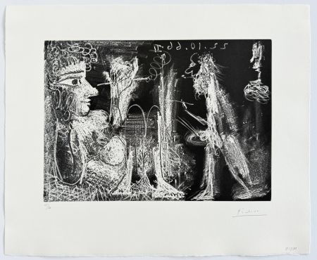 エッチングと　アクチアント Picasso - Peintre et modèle au fume-cigarette