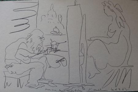 リトグラフ Picasso - Peintre et modèle dans l'atelier