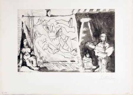 エッチングと　アクチアント Picasso - Peintre et sa toile avec modèle assis
