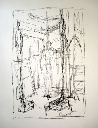 リトグラフ Giacometti - Personnage dans l’atelier