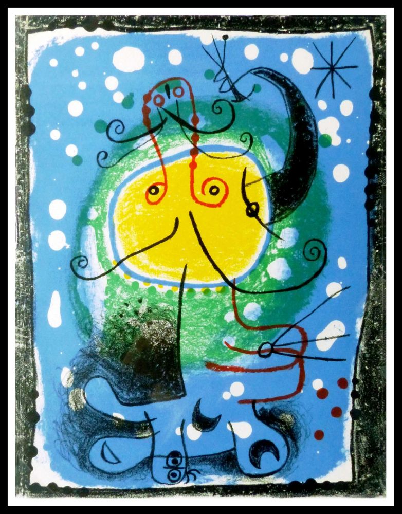 リトグラフ Miró - PERSONNAGE SUR FOND BLEU
