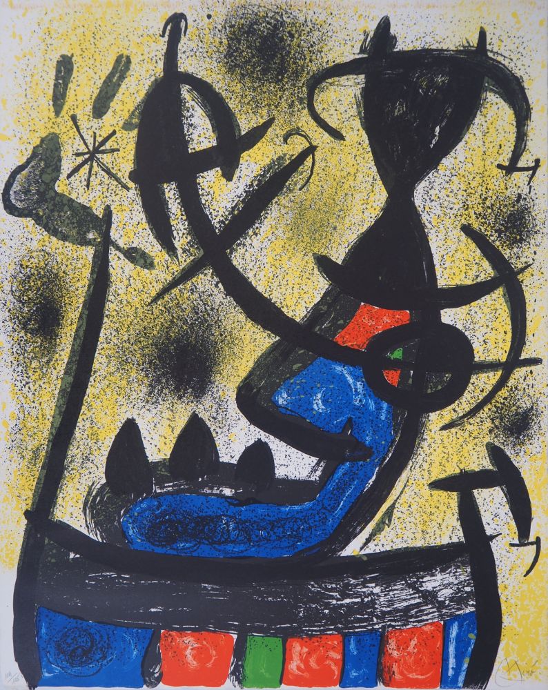 リトグラフ Miró - Personnage surréaliste allongé (Il Circulo de Piedra)