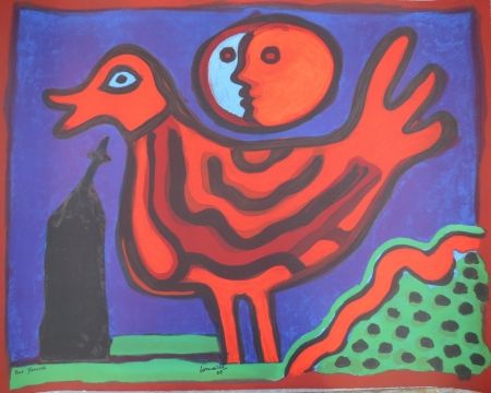 リトグラフ Corneille - Petit oiseau rouge
