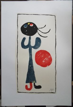 リトグラフ Miró - Petite fille au ballon rouge