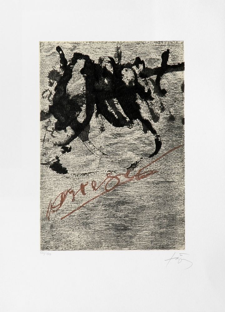 リトグラフ Tàpies - Petite écriture marron