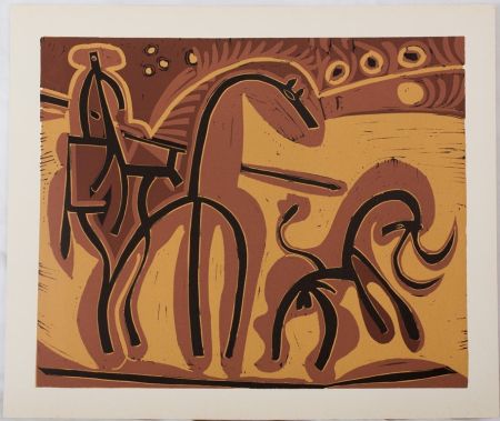リノリウム彫版 Picasso - Picador et taureau