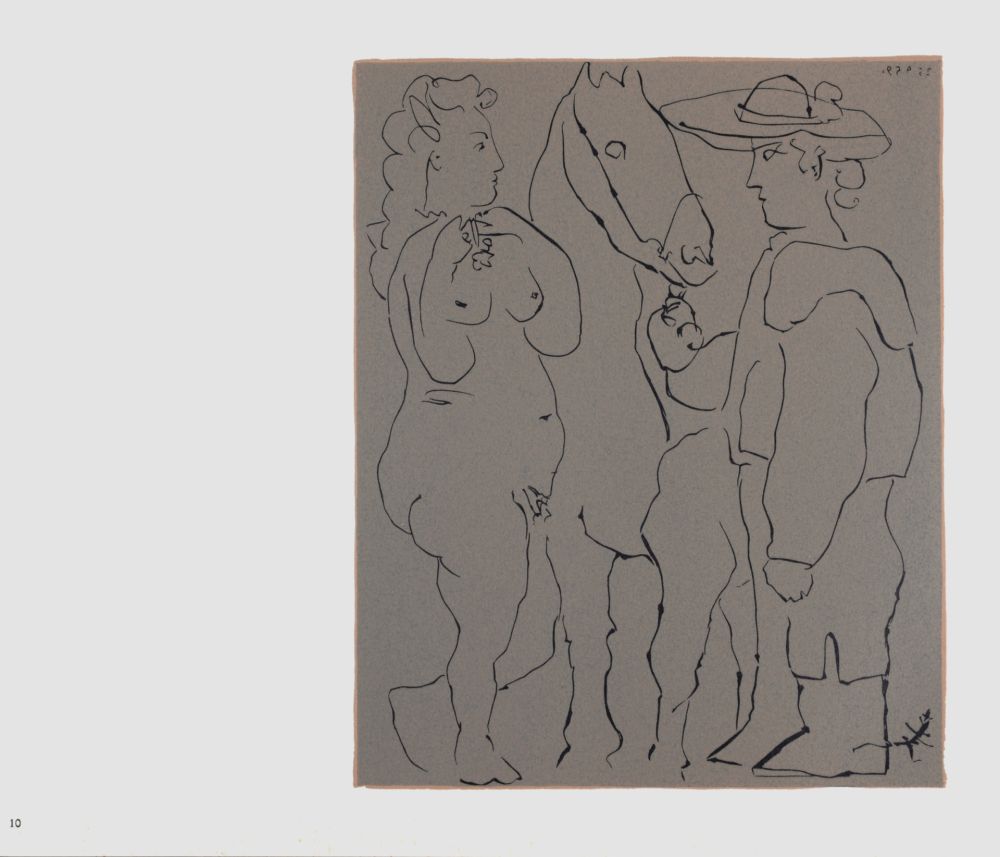 リノリウム彫版 Picasso (After) - Picador, femme et cheval, 1962