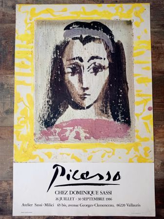 オフセット Picasso -  Picasso  Affiche pour l'exposition Picasso Chez Dominique Sassi, 1986