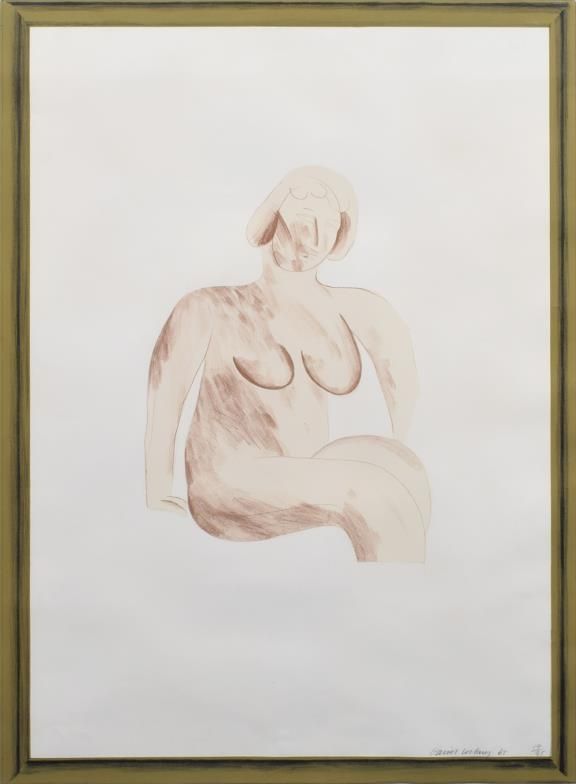 リトグラフ Hockney -  Picture of a Simple Framed Traditional Nude Drawing 