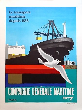 リトグラフ Fix-Masseau - Pierre Fix-Masseau - Compagnie Generale Maritime, 1993 - Lithograph Hand signed!