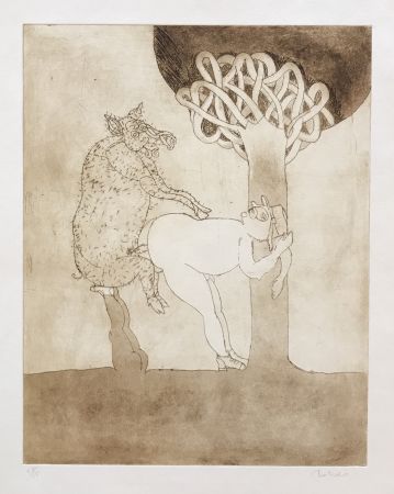 彫版 Toledo - Pig and Man by Tree