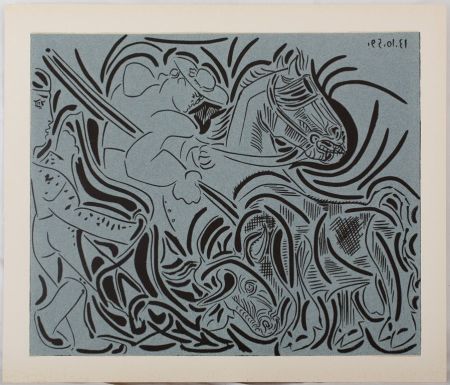 リノリウム彫版 Picasso - Pique : Face au taureau