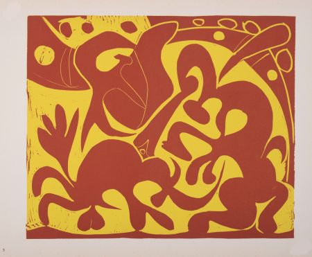 リノリウム彫版 Picasso (After) - Pique (rouge et jaune), 1962