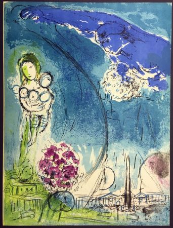 リトグラフ Chagall - PLACE DE LA CONCORDE. Lithographie originale pour VISION DE PARIS (1953)