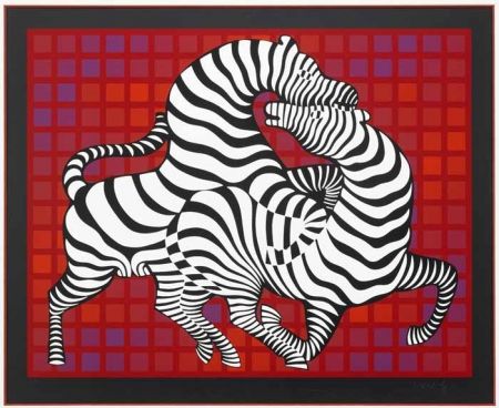 シルクスクリーン Vasarely - Playful Zebras