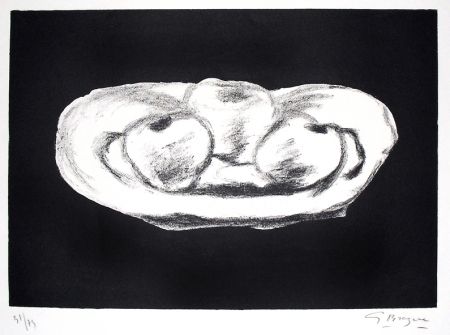リトグラフ Braque - Pommes sur fond noir