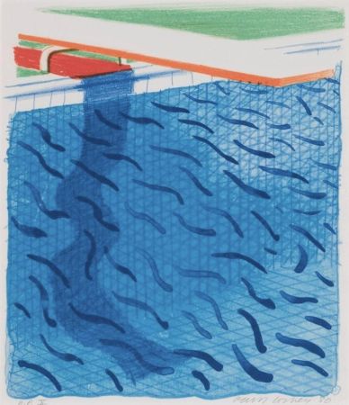 リトグラフ Hockney - Pool Made with Paper and Blue Ink for Book
