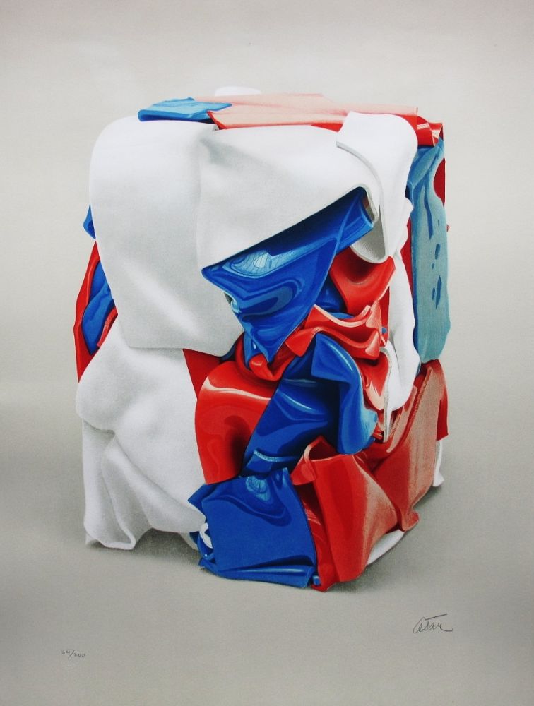 リトグラフ Cesar - Portrait de compression bleu-blanc-rouge