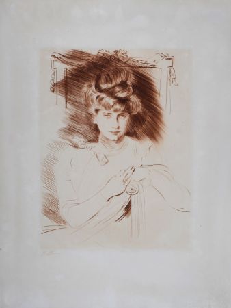 エッチング Helleu - Portrait de femme assise de face