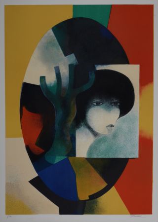 リトグラフ Minaux - Portrait de femme, circa 1970 - Hand-signed